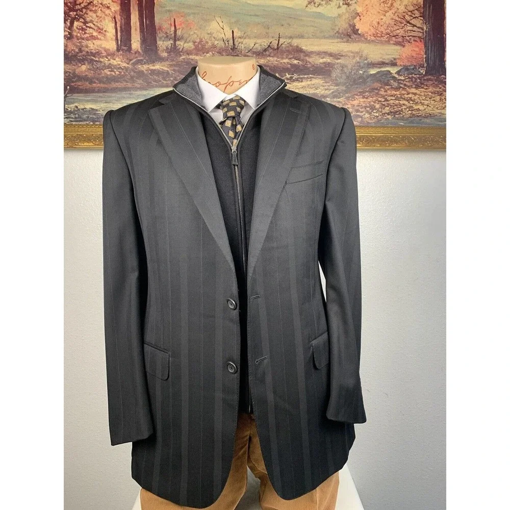 41L Gianni Versace Couture Black Striped Blazer Suit Jacket - Picture 7 of 13